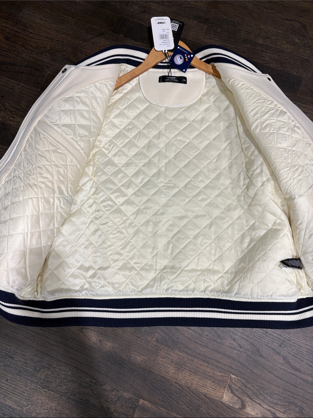 Two-Tone Wool Varsity Jacket - Navy & Cream - Picture 4 of 4